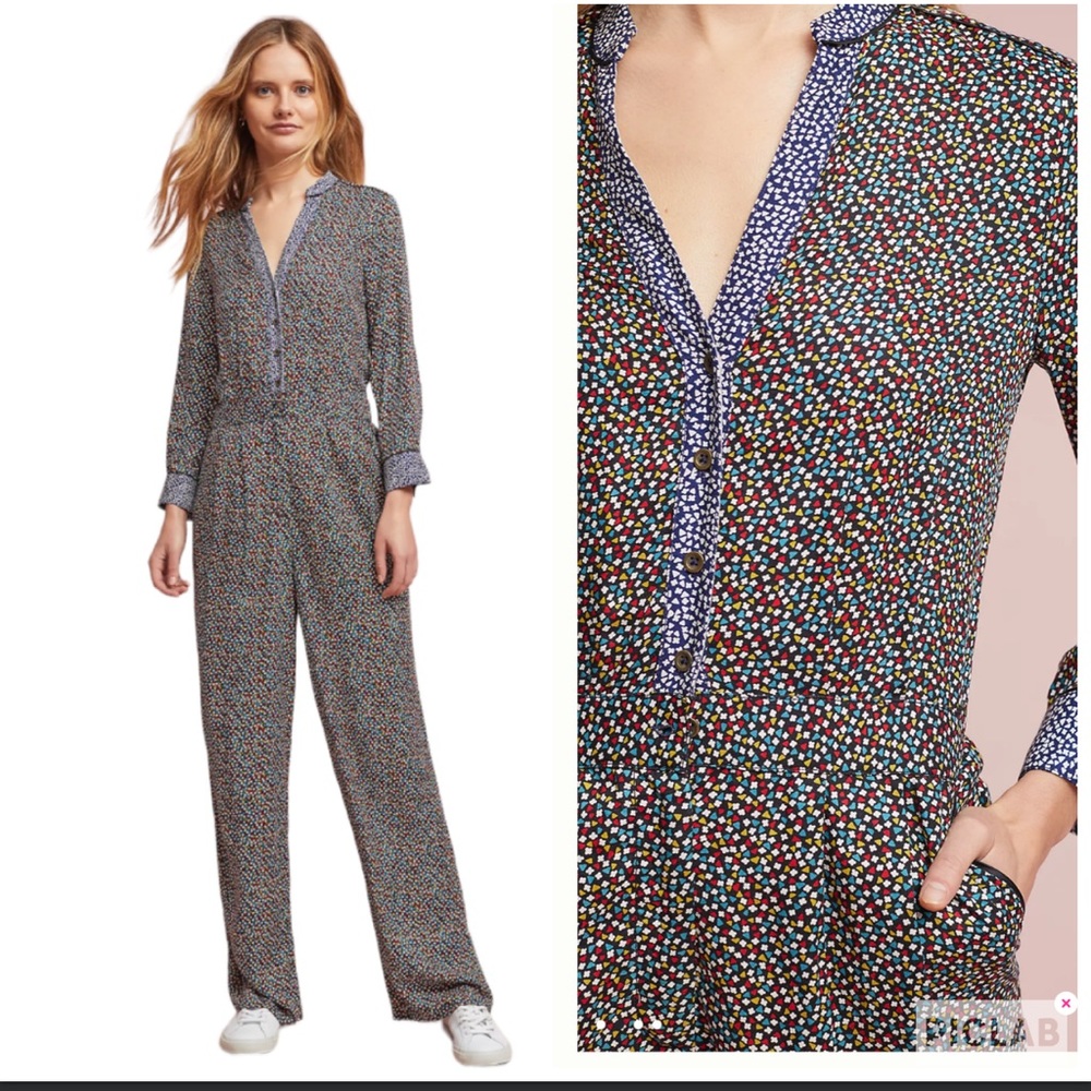 Anthropologie Multicolor Printed Long-Sleeve Jumpsuit